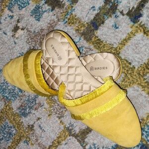 Birdies Sunny Yellow Fringe Mules